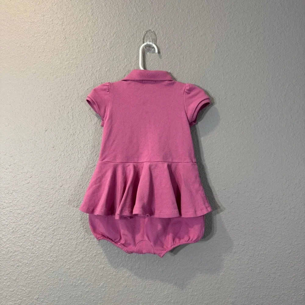 Ralph Lauren Girl's Size 18M Pink Short Sleeve Ruffle Hem Polo Dress Romper